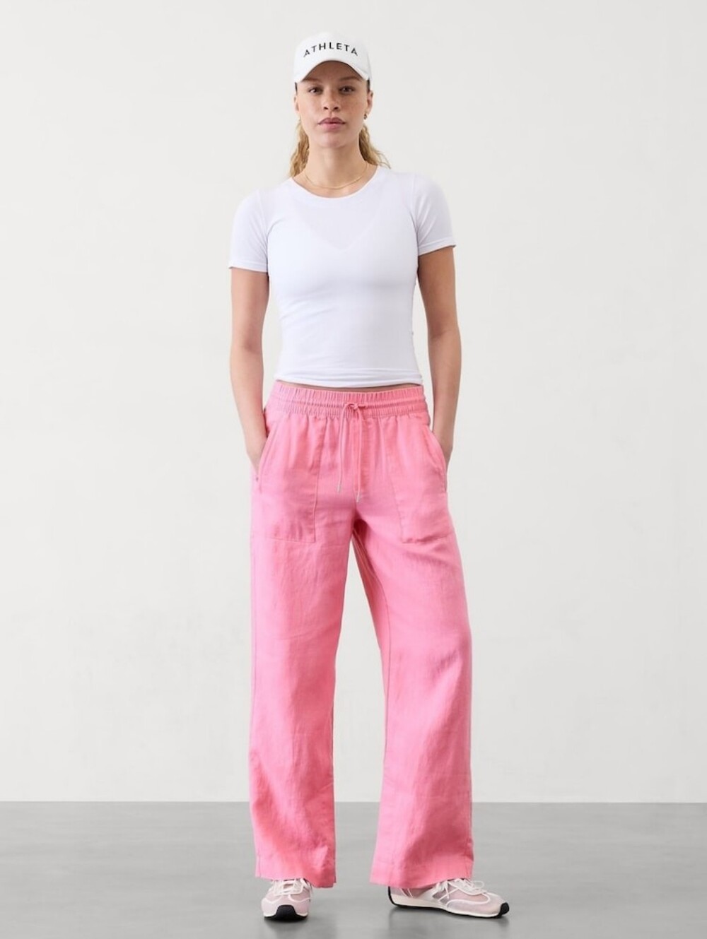Athleta Retreat Linen Wide Leg Pant Medium Petite Pink